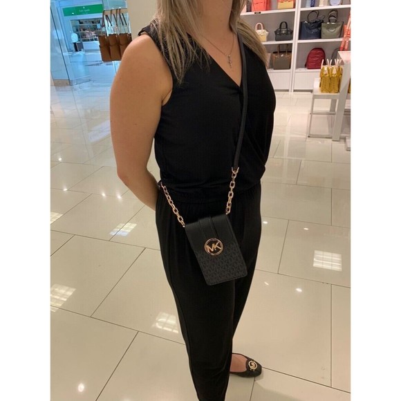 Michael Kors Carmen Small Logo Smartphone Crossbody Bag Black NWT Org $348 - Picture 9 of 10